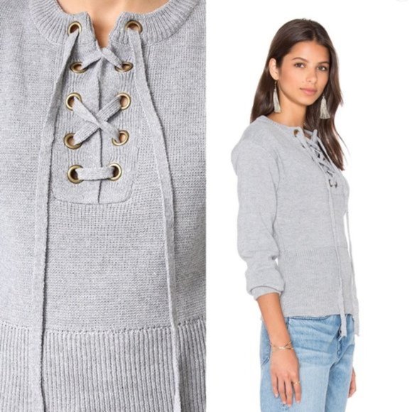 Lioness Sicily In Dusk Lace Up Sweater Gray - Picture 2 of 8